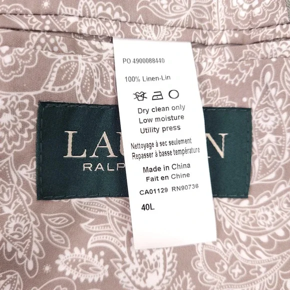 Lauren Ralph Lauren Blazer Mens 40L Ultraflex Linen Lassiter New Jacket - Picture 7 of 16
